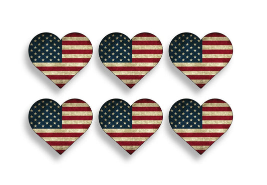 6Pcs Mini Rustic American Flag Heart Stickers USA Car Graphic Phone Cup Laptop Helmet