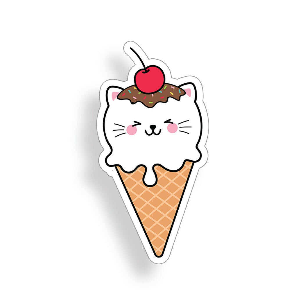 Ice Cream Cat Sticker Kitten Cute Food Flask Cup Laptop Car Vehicle Window Decal
