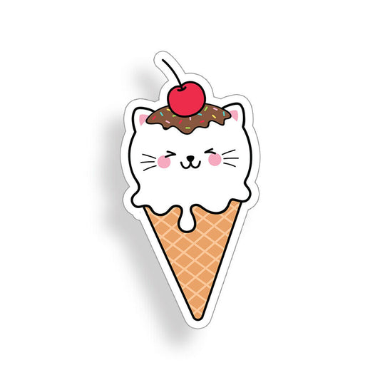 Ice Cream Cat Sticker Kitten Cute Food Flask Cup Laptop Car Vehicle Window Decal
