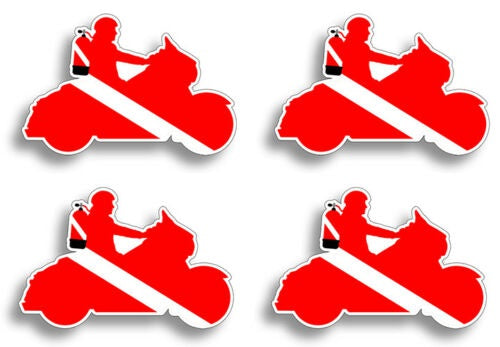 4PCs Mini Motorcycle Scuba Diver Down Flag Helmet Sticker Dive Diving Decal Bike Tag