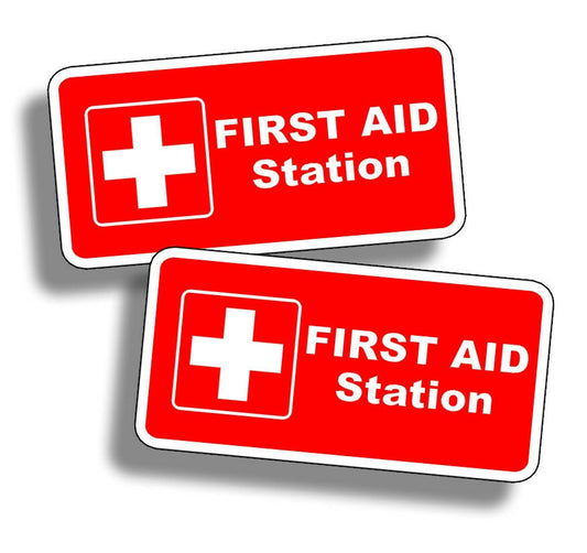 2Pcs First Aid Station Sticker Vinyl Emergency Safe Safety Decal Fire Rescue 911 1st