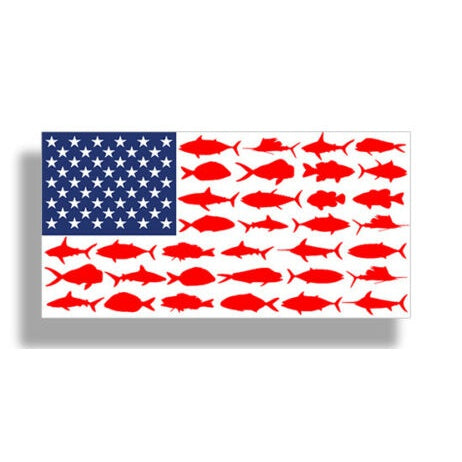 American Flag Fish Sticker USA Fishing Decal Car Vehicle Window Graphic Bumper