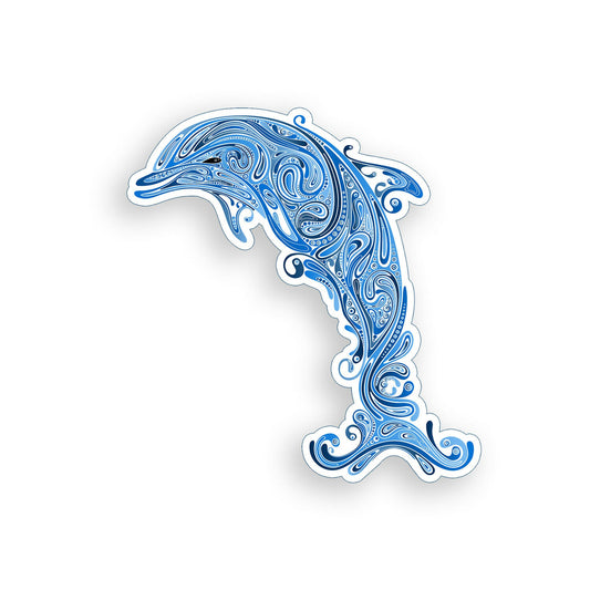 Blue Wave Dolphin Sticker Beach Ocean Laptop Cup Car Vehicle Window Bumper Decal