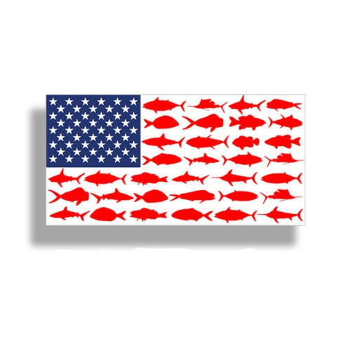 USA American Fish Flag Sticker Fishing Boat Boating Cooler Tumbler Angler Decal