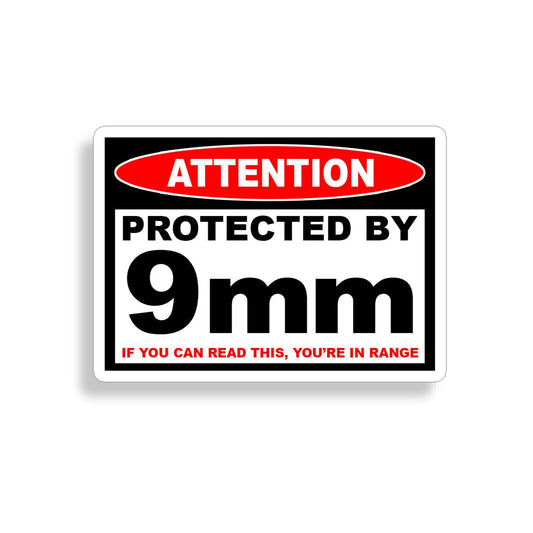 Protected by 9 mm Sticker Attention Warning Alert Alarm Home Window Door Decal