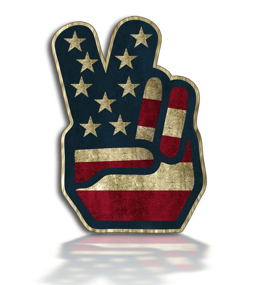 Rustic American USA Peace Sign Flag Sticker Finger Hand Symbol Car Vehicle Decal