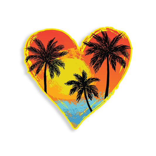 Beach Palm Tree Heart Sticker Ocean Laptop Cup Car Vehicle Window Bumper Decal