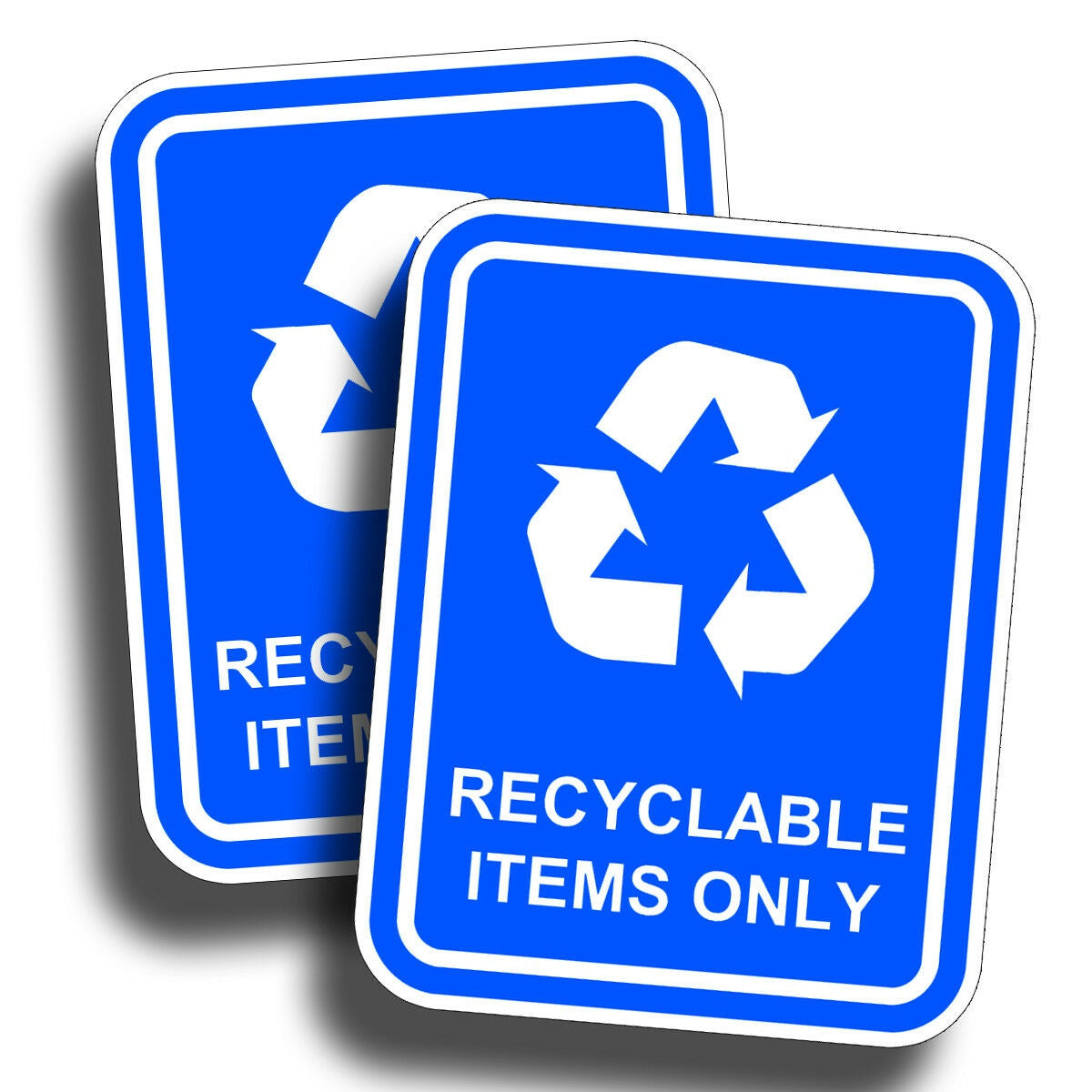 2Pcs Recyclable Items Only Sticker Blue Decal Recycle Reuse Label Container Bin Can