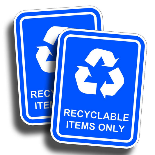 2Pcs Recyclable Items Only Sticker Blue Decal Recycle Reuse Label Container Bin Can