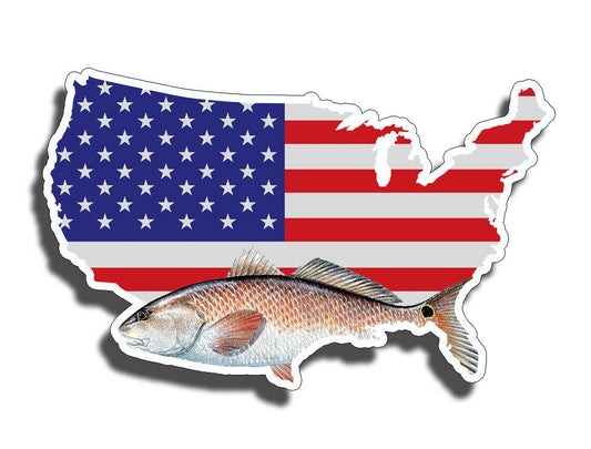 Red Fish Sticker USA American Flag Fishing Car Boat Window Bumper Decal Laptop
