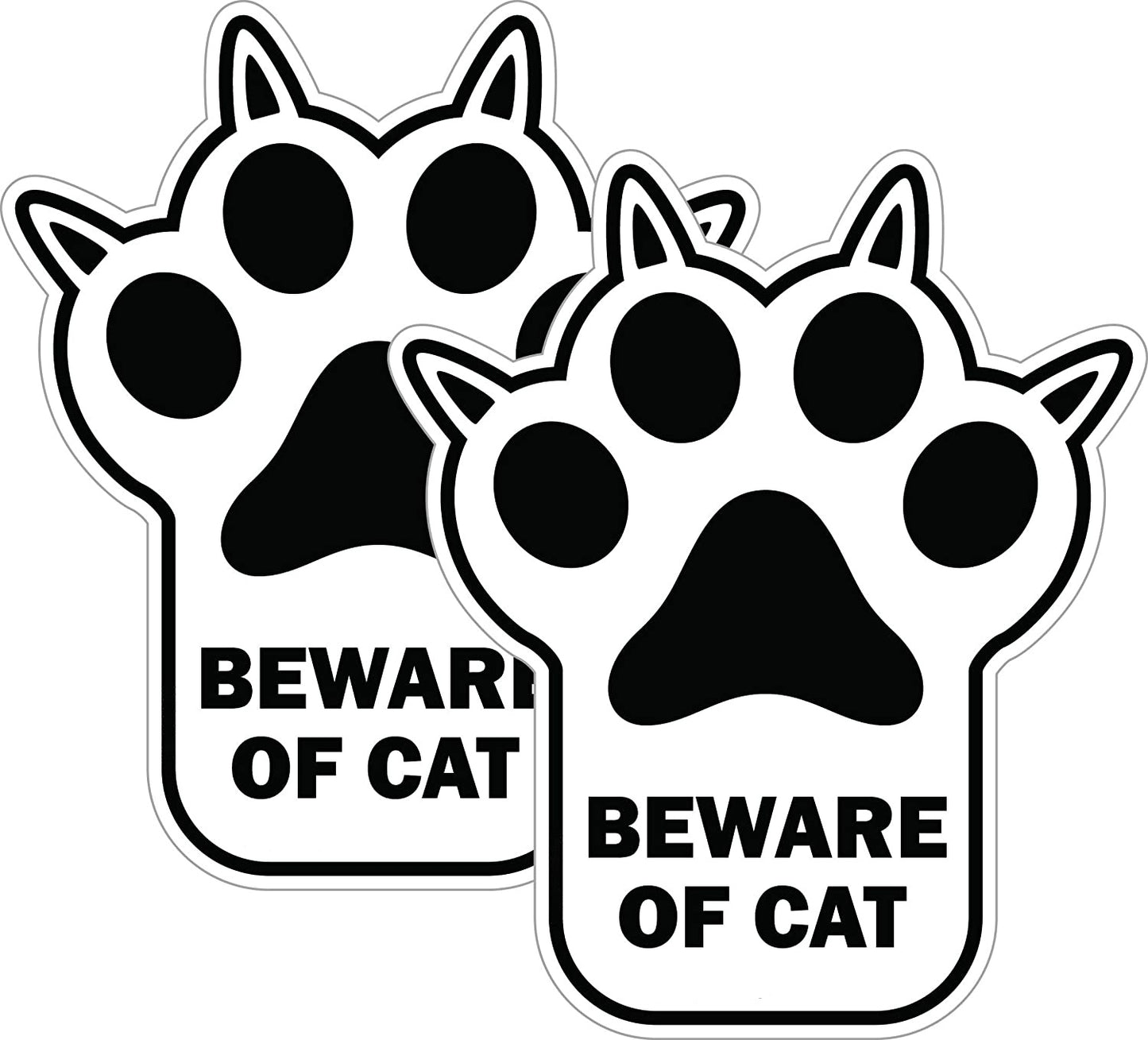 4.8"X5.6" Beware of Cat 2 Pack Decal Sticker Fun Unique Paw Shaped Pet Sign That Lets Others Know You Have A Cat