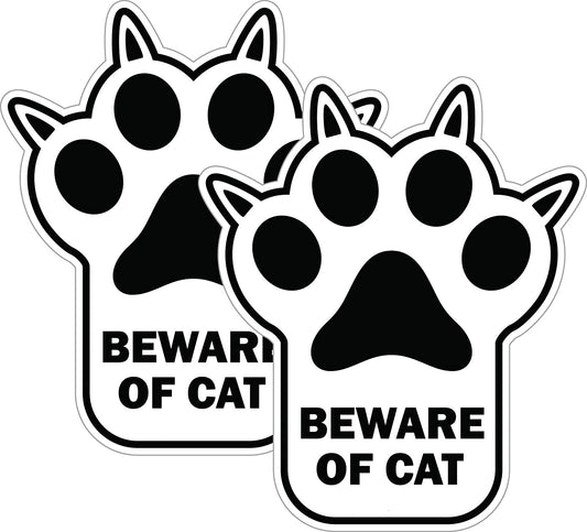 4.8"X5.6" Beware of Cat 2 Pack Decal Sticker Fun Unique Paw Shaped Pet Sign That Lets Others Know You Have A Cat