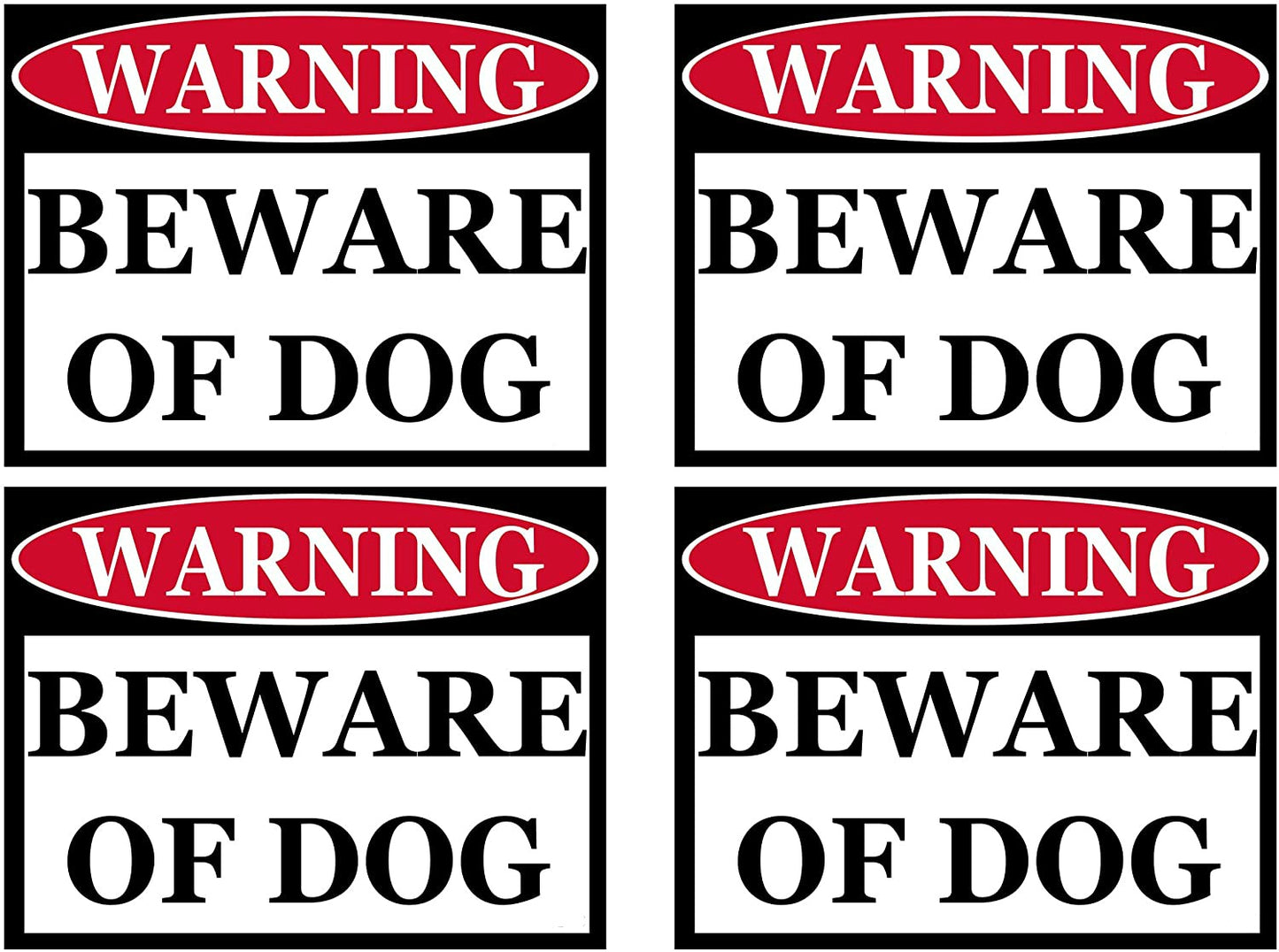 4x3inch Beware of Dog Small Pack of 4 Warning Door Window Sticker Indoor Outdoor Easy Peel and Stick Vinyl Home Office Business