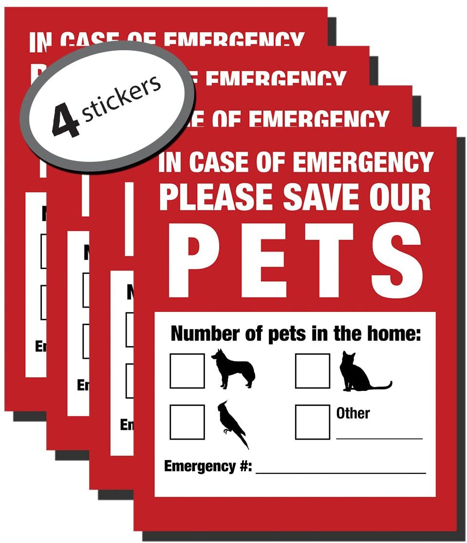5"x4" Pet Inside Finder Sticker - 4 Pack . In A Fire Emergency, Firefighters Will See Alert on The Window, Door, or House and Rescue Your Cat / Dog. Safety First In Case of Fire.