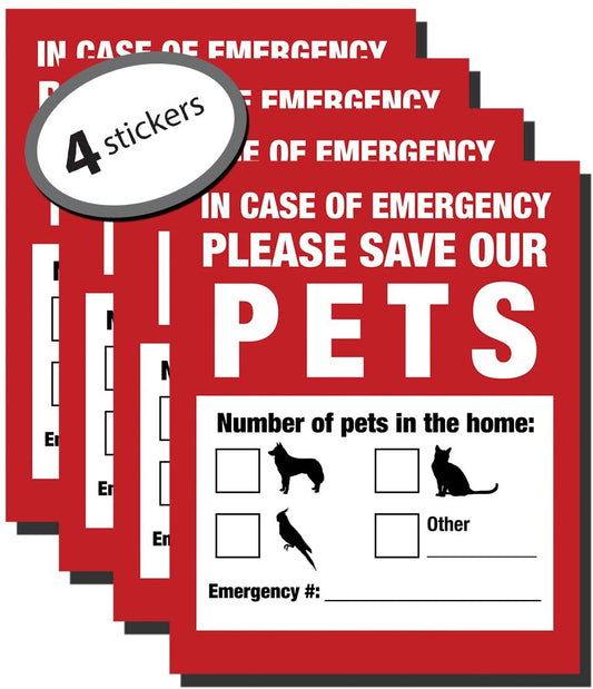 5"x4" Pet Inside Finder Sticker - 4 Pack . In A Fire Emergency, Firefighters Will See Alert on The Window, Door, or House and Rescue Your Cat / Dog. Safety First In Case of Fire.