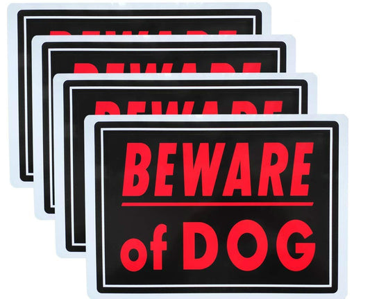 14"x10" 4Pcs Beware of Dog Sign Sticker Decal Indoor/Outdoor Use