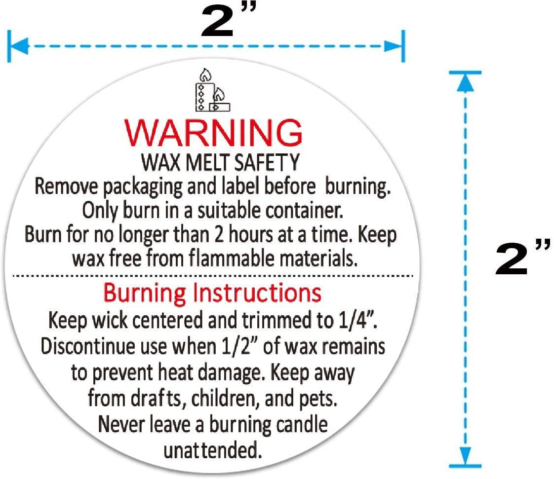 2" Candle Warning Labels for Soy Waterproof Candle Jar Container Stickers - Wax Melting Safety Stickers 10 Labels Per Roll for Candle Jars,Tins and Votives