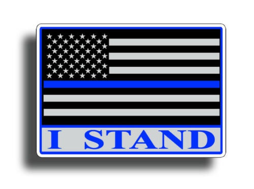 I Stand USA Flag Sticker Blue Line Military LEO America Car Window Bumper Decal