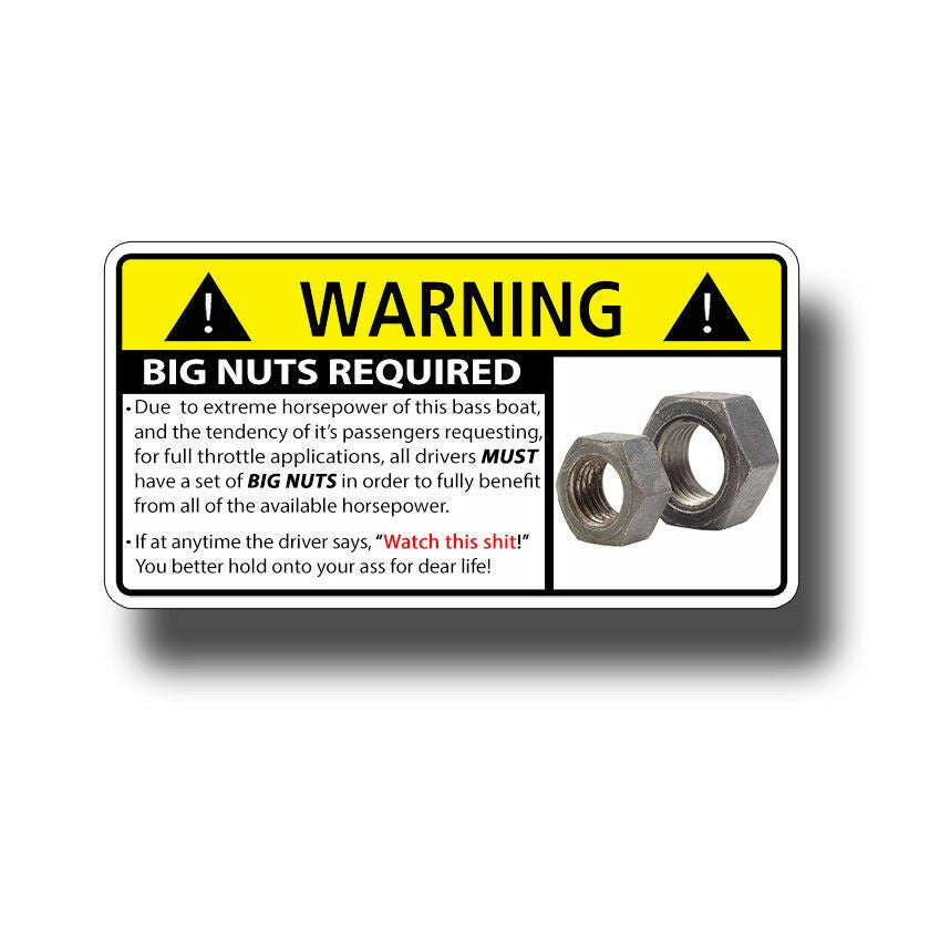2PCs Bass Boat Big Nuts Warning Sticker Fish Fishing Boating Tacklebox Graphic Decal