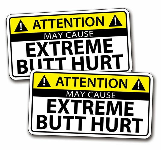 2Pcs Funny Butt Hurt Warning Decal Sticker Butthurt OEM JDM Car Truck Import Graphic