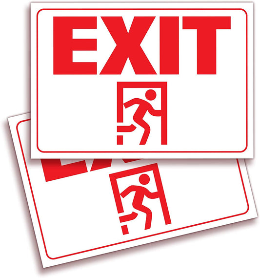 10"x7" 2Pcs Exit Signs Stickers Premium Self-Adhesive Vinyl, Indoor and Outdoor