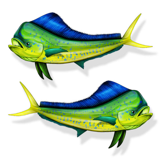 Pair Mahi Fish Sticker Dolphin Laptop Fishing Car Vehicle Window Bumper Decal