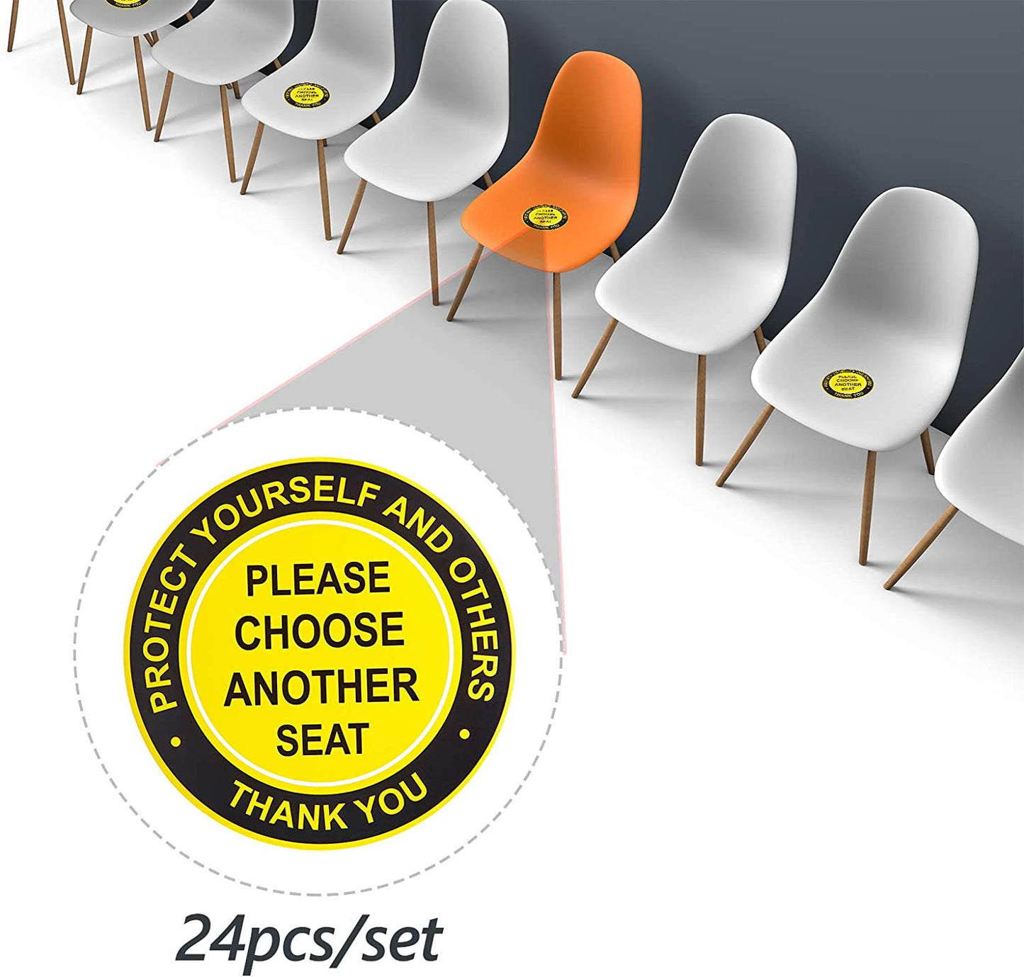 4" 6 Pieces Social Distance Seat Sign Do Not Sit Here Sticker Self-Adhesive Distance Vinyl Decal Safety Notice Caution Seat Chair Table Decals