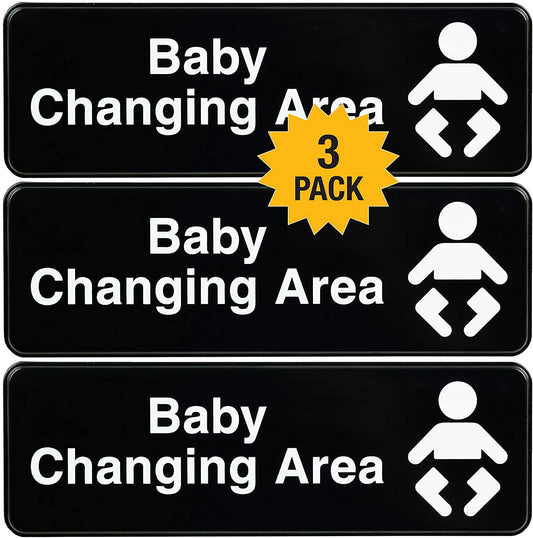 9"x3" Baby Changing Station Sign Sticker, Pack of 3 (Black)