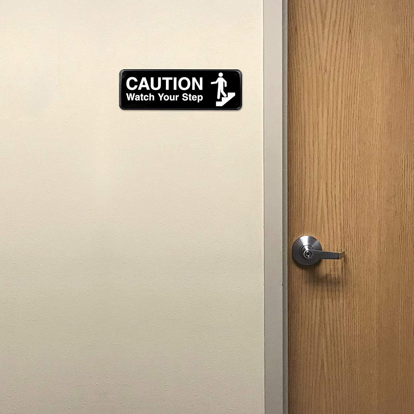 9"x3" Caution Watch Your Step Sign Sticker: for Business Restaurants Offices Indoor Outdoor, Pack of 3 (Black)