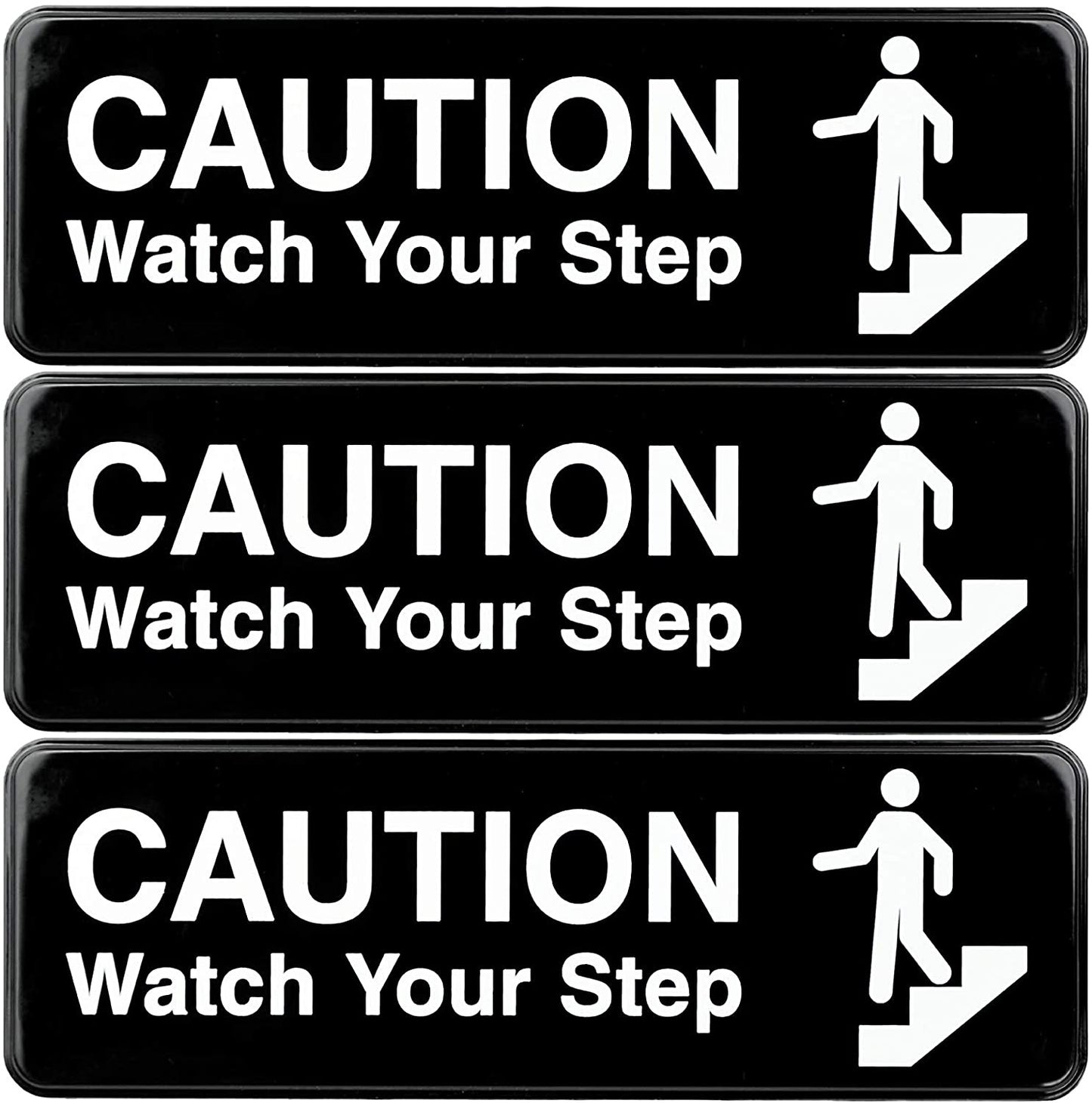 9"x3" Caution Watch Your Step Sign Sticker: for Business Restaurants Offices Indoor Outdoor, Pack of 3 (Black)