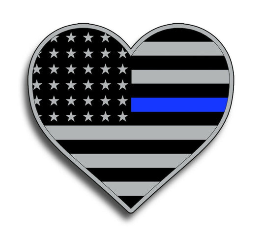 Police Heart Blue Line American Flag Sticker Cup Car Vehicle Window Bumper Decal