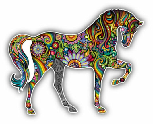 100mmx80mm Sticker Decal Car Kitchen Room Horse Flower Rainbow Colored