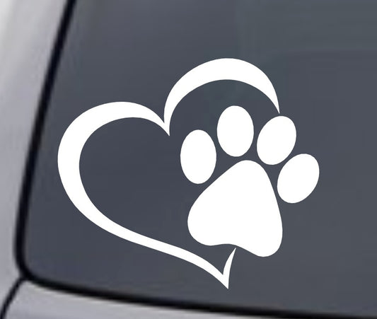 PAW HEART Vinyl Decal Sticker Window Wall Bumper Animal Adopt Dog Cat Love Pet