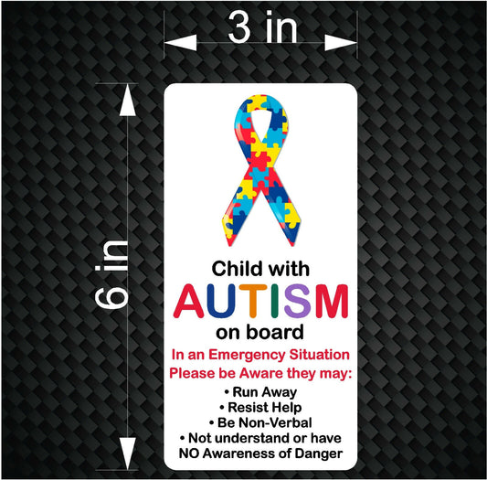 6"X3" Child with AUTISM on Board - Emergency Awareness Car Vinyl Bumper Sticker Decal