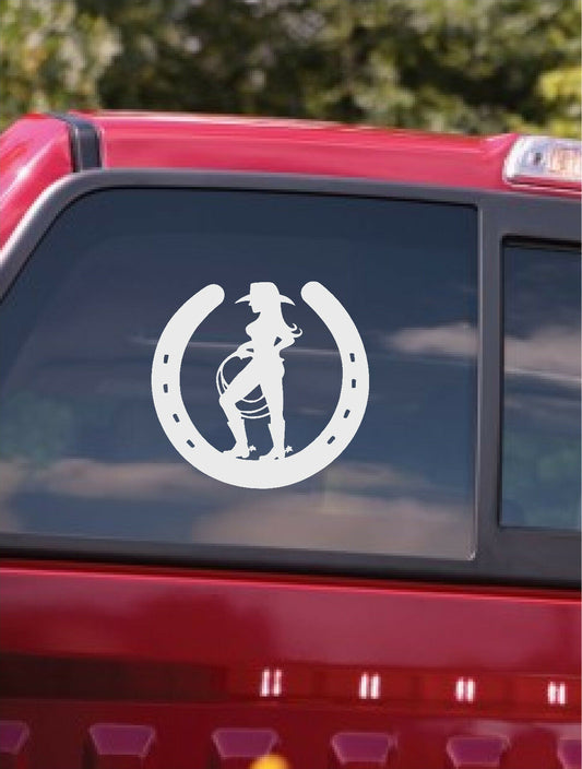 6" Cowgirl & Horseshoe Window Sticker decal Horse Truck Car Sticker Decal