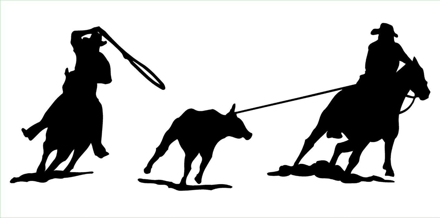 8"x3.2" Team Roping Decal Rodeo Western Cowboy Equestrian Car Window Horse Vinyl Sticker