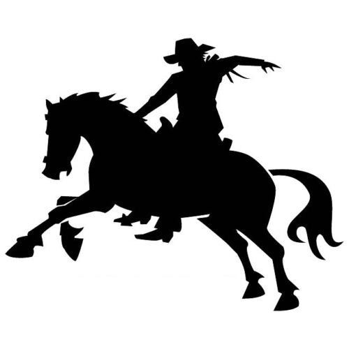 150mm WIDE COWBOY RODEO SILHOUETTE HORSE FLOAT TRAILER, CAR DECAL STICKER