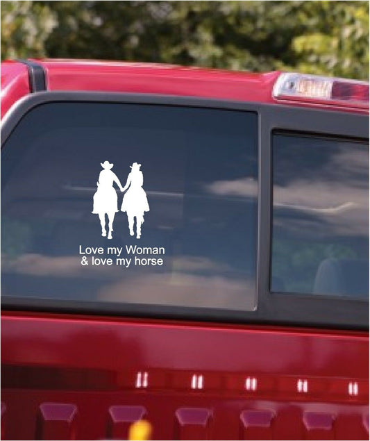 6" Wide Love My Woman & Horse Vinyl Decal Sticker Car Window Horses Decal Sticker
