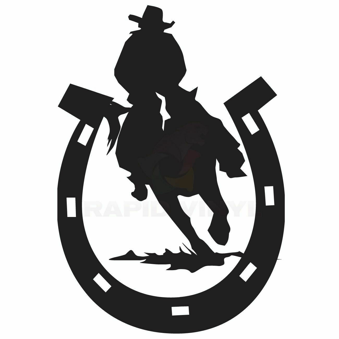 4”(W)x5” (H) COWBOY RIDING A HORSE SHOE Car Truck Boat RV Decal Window Sticker Window Decal