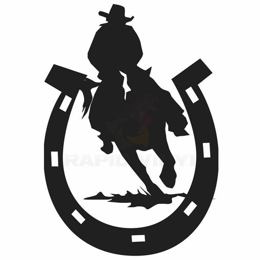 4”(W)x5” (H) COWBOY RIDING A HORSE SHOE Car Truck Boat RV Decal Window Sticker Window Decal