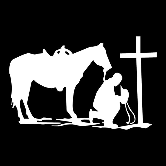 8"x5" Cowboy Horse Praying Cross Church Car Truck Window Laptop Vinyl Decal Sticker.
