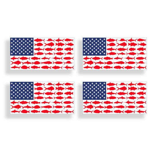 4 Mini Fish American Flag Sticker USA Fishing Helmet Car License Plate Tag Decal
