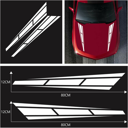 2PCS Car hood White decals sport stripes 12*80 cm graphics Vinyl Sticker Racing