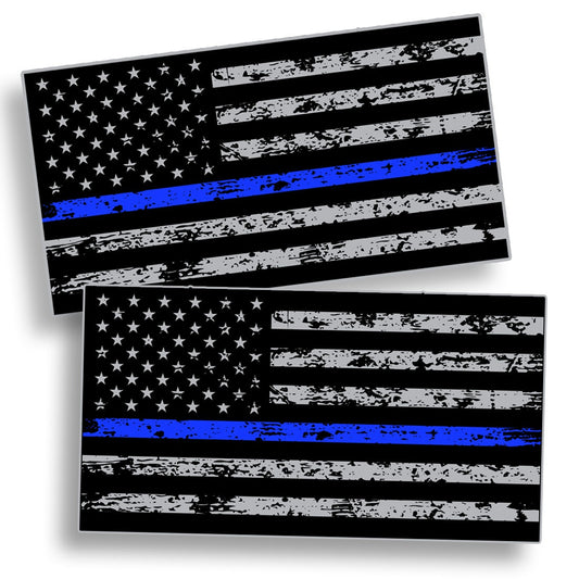 3"*5" 2PCs Police Blue Line Sticker USA Flag Decal Tattered Grunge Car Truck Vehicle