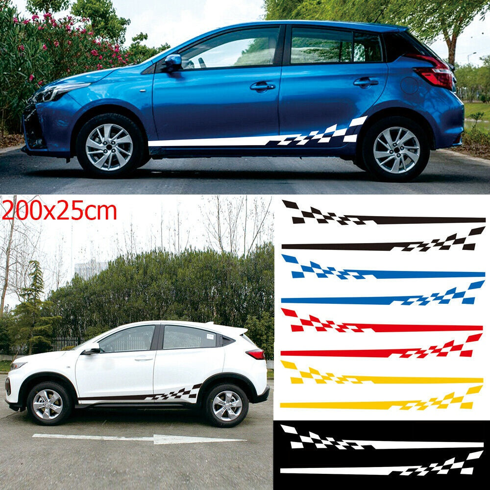 2Pcs Car Both Sides Body Sport Stickers Race Stripes PVC Vinyl Auto Decal DIY