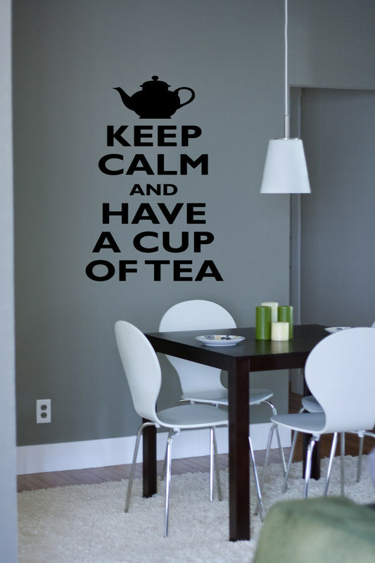 43x20cm Keep Calm Have A Cup of Tea Quote Wall Stickers Art Kitchen Removable Decals DIY
