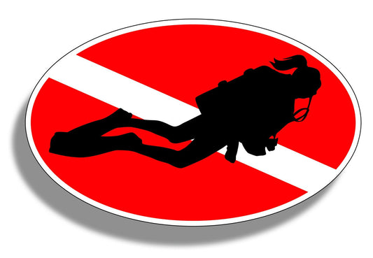 Female Scuba Diver Sticker Girl Diving Down Dive Flag Cup Car Window Oval Decal