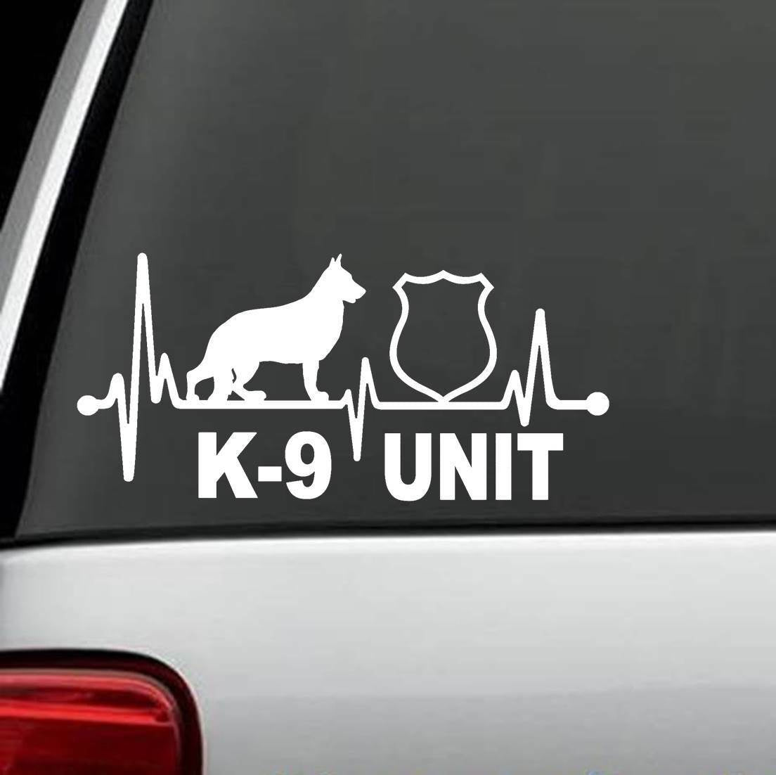 8"x3.75" K9 K-9 Unit German Shepherd Heartbeat Dog Decal Sticker SAR Drug Law Badge