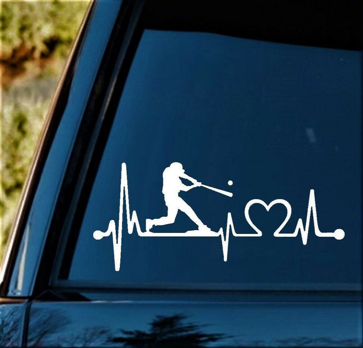7.5"x3.5" Baseball Guy Batter Heartbeat Lifeline Decal Sticker Glove Helmet Batting