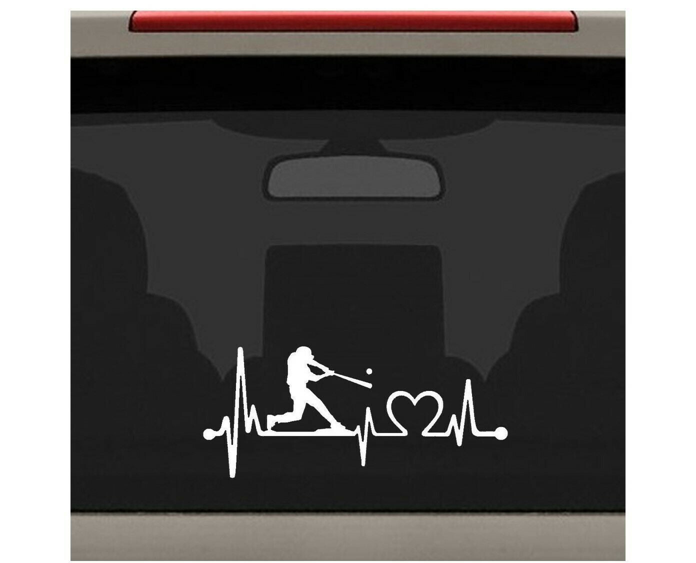 7.5"x3.5" Baseball Guy Batter Heartbeat Lifeline Decal Sticker Glove Helmet Batting